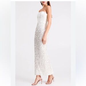 Helsi Leslie Strapless White Silver Sequin Midi Dress M Medium